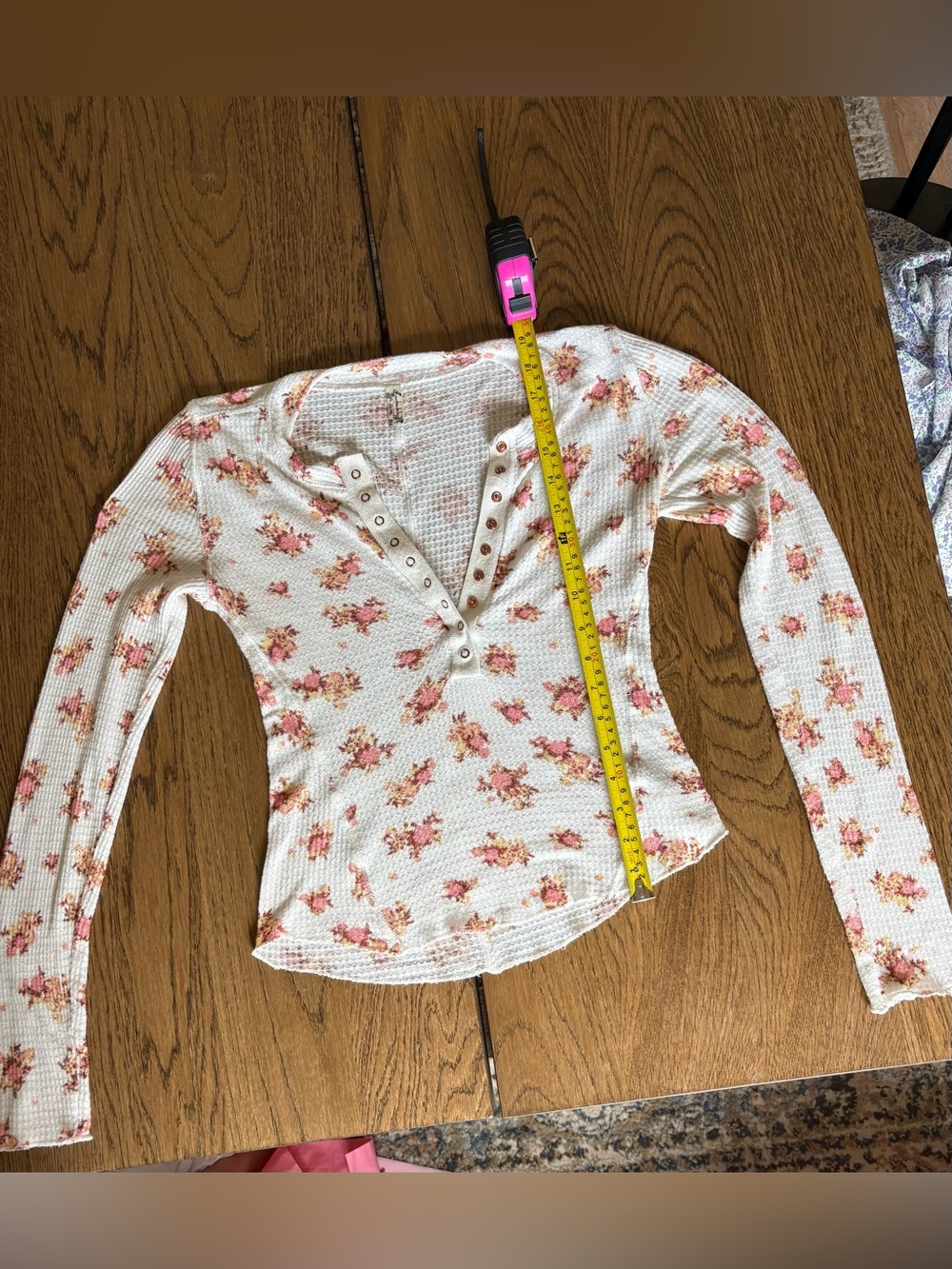 Free People Intimately Floral Waffle Snap Henley Top Size S